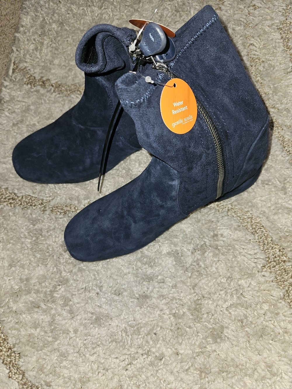 Kenneth Cole Navy Suede Ankle Booties with Side Zip